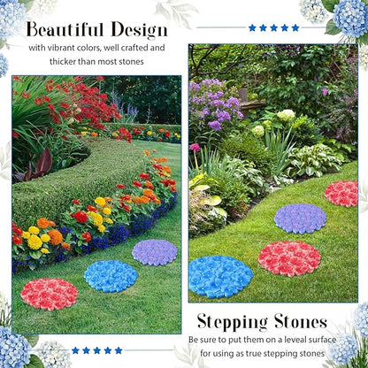 Cinnvoice 3 Pack Garden Stepping Stone Outdoor, Decorative Dimensional Resin Stepping Stones for Patio Pathway Landscaping Walkway Sculpture Yard Backyard Lawn(Hydrangea,10 Inches)