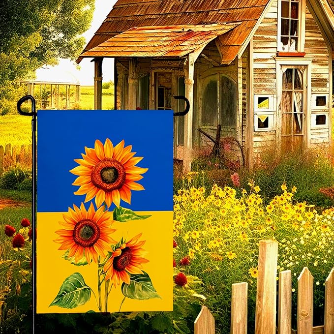 Ukraine Sunflower Garden Flag 12x18 Inch Double Sided Seasonal Fall Yard Flag Blue and Yellow Floral Outdoor Decor for Lawn Patio Garden Durable Welcome Autumn House Banner