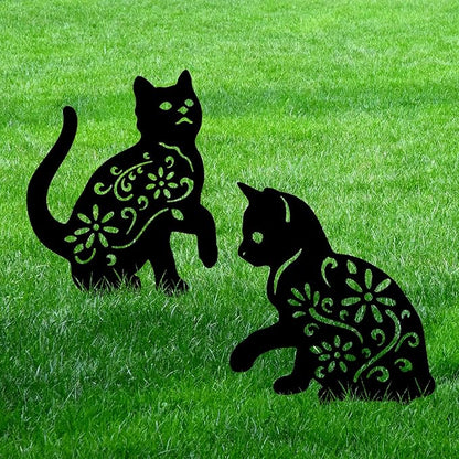 Metal Garden Stakes Decorative, Black Cat Silhouette Yard Decorations Outdoor Decor Patio Lawn Ornament Art for Women/Men/Cat Lovers Gifts