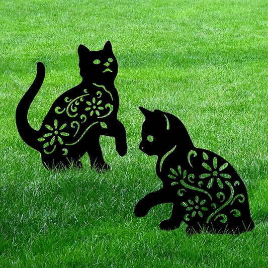 Metal Garden Stakes Decorative, Black Cat Silhouette Yard Decorations Outdoor Decor Patio Lawn Ornament Art for Women/Men/Cat Lovers Gifts