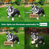 Outdoor French Bulldog Dog Statue with Interchangeable Welcome Sign and Detachable Solar Lantern –LED Light Garden Dog Sculpture Décor, Cute Puppy Design for Yard, Porch, Gift