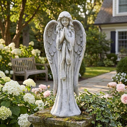 Praying Angel Statue 31.1 Inch Outdoor Garden Decor Magnesium Oxide Statues Religious Blessed Catholic Yard Patio Deck Home Hallway Entryway Sculpture