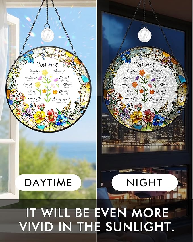 Christian Stained Glass Window Hanging Sun Catcher, Religious Faith for Mom or Grandma, Church Window Decor