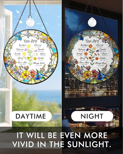 Christian Stained Glass Window Hanging Sun Catcher, Religious Faith for Mom or Grandma, Church Window Decor