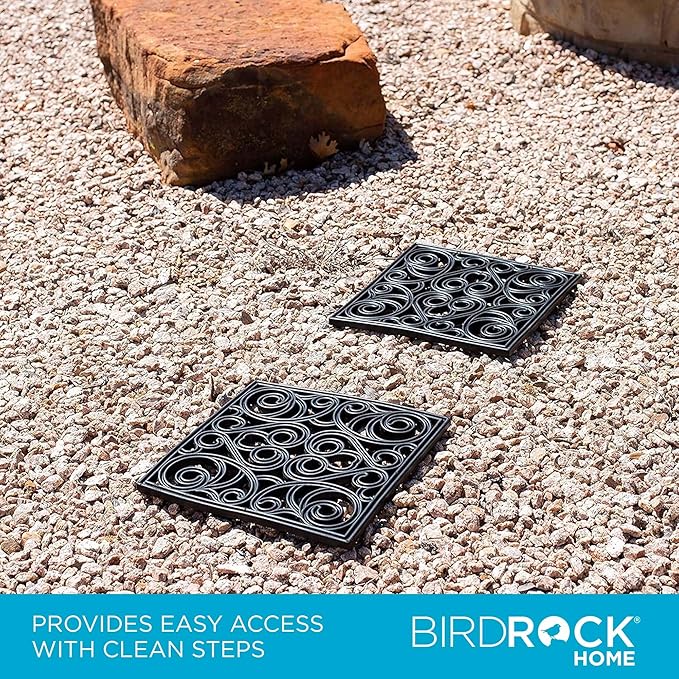 BIRDROCK HOME Rubber Stepping Stones - Decorative Pavers for Garden Path, Patio, Lawn, Yard, and Backyard Landscaping - Easy Install Outdoor Walkway Pathway, Ground Tiles - Black - Set of 3, 12 x 12