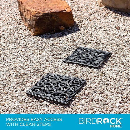 BIRDROCK HOME Rubber Stepping Stones - Decorative Pavers for Garden Path, Patio, Lawn, Yard, and Backyard Landscaping - Easy Install Outdoor Walkway Pathway, Ground Tiles - Black - Set of 3, 12 x 12