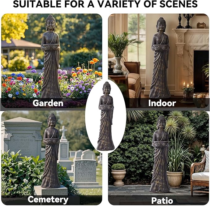 42" Extra-Large Buddha Outdoor Statue, Tall Zen Meditative Buddha Figures, Durable Weatherproof MGO Sculpture for Garden, Patio, Yard, Porch or Indoor, Gold-Black Antique Finish Home Decor Gift
