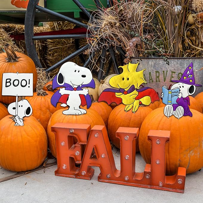 PRODUCTWORKS Peanuts Pumkin Press-in Icon Metal Stake Halloween Harvest Decor Porch Decorating Indoor Outdoor (Snoopy Boo Sign)