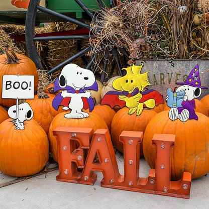 PRODUCTWORKS Peanuts Pumkin Press-in Icon Metal Stake Halloween Harvest Decor Porch Decorating Indoor Outdoor (Snoopy Boo Sign)