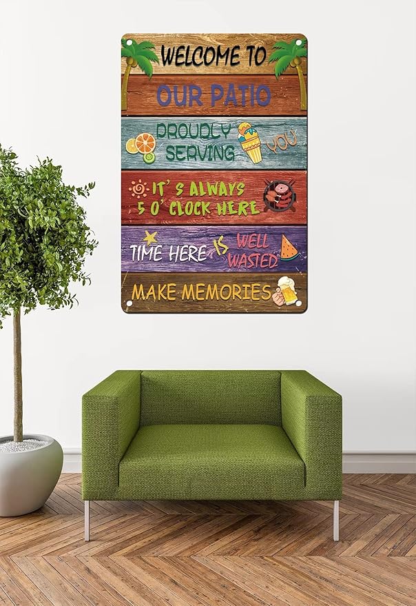 Welcome to Our Patio Sign,Backyard Signs for Home Wall Decor Patio Farmhouse Home Party Coffee Shop Outdoor Indoor 8x12 Inch