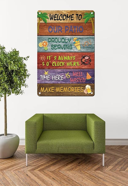 Welcome to Our Patio Sign,Backyard Signs for Home Wall Decor Patio Farmhouse Home Party Coffee Shop Outdoor Indoor 8x12 Inch