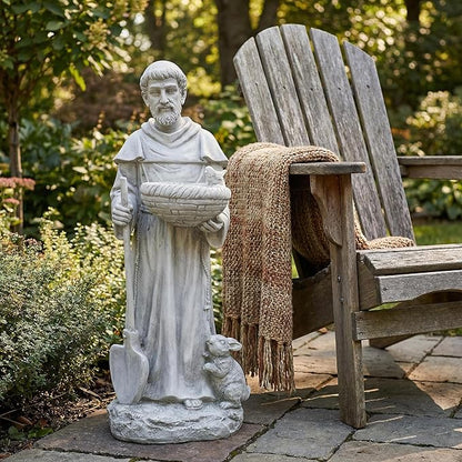St Francis Garden Yard Decor Statues 28.74 Inch Saint Francis of Assisi Catholic Christian Lawn Patio Outdoor Sculptures Magnesium Oxide Stone Art Decorations，Dark Grey