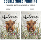 Floral Highland Cow Garden Flag Spring Summer House Flags 28x40 Double Sided Flower Funny Farmhouse Yard Flags for Outside Large Farm Outdoor Welcome Flags