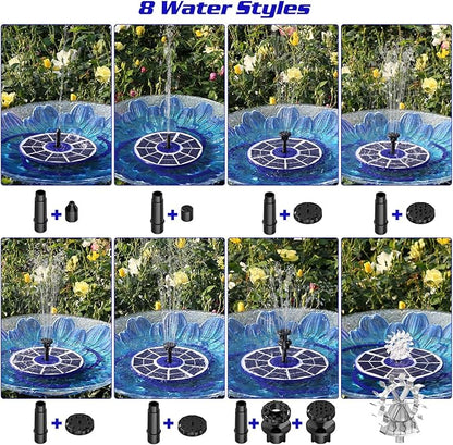 AISITIN 3.5W Solar Fountain Built-in 1800mAh Battery, Solar Bird Bath Fountains with 8 Nozzles, Solar Water Pump for Garden Birdbath Pool Fish Tank Pond and Outdoor (Purple)