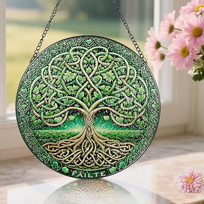 Stained Glass Window Hanging, Pauyadu Tree of Life Sun Catchers, Stained Glass Suncatcher, Tree of Life Decor Gifts for Women, Men, Wife, Lovers, Couple and Friend - 8 Inch