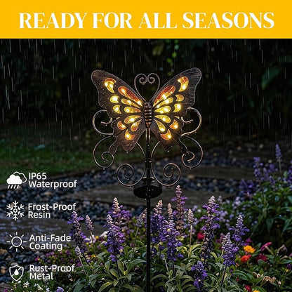 Butterfly Solar Lights for Outside, 36 inches Waterproof Metal Solar Pathway Lights, Large Solar Butterfly Lights Outdoor Garden Decor, Warm Amber LED Stake Lights Outdoor Yard