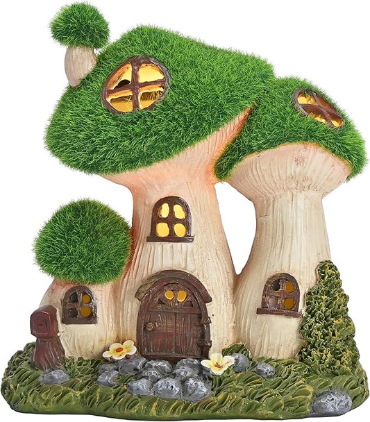 TERESA'S COLLECTIONS Garden Decor, Mushroom Fairy Garden House,Fairy House Decor, Waterproof Resin with Solar Lights, Garden Decor, Garden Gifts for Mom,Indoor/Outdoor,6.7"