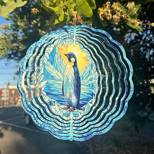 Penguin Wind Spinner, 3D Hanging Stainless Steel Garden Spinner, Wind Spinner Hanging for Outdoor & Indoor Décor, Unique Gifts for Yard Garden Decoration or Patio Décor (Penguin)
