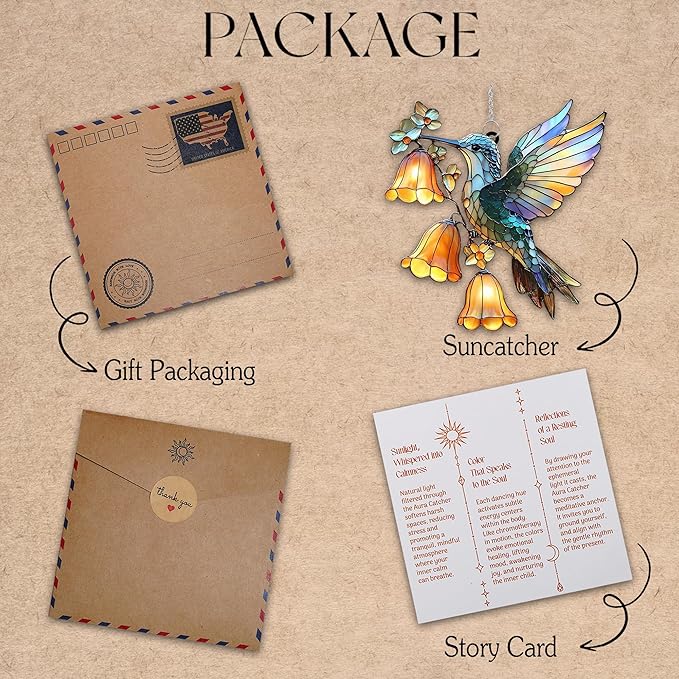 Hummingbird Flower Acrylic Suncatcher, Flower Suncatchers for Window Hangings, Stained Glass Effect Garden Decor, Gift for Mother's Day, Mom, Grandma, Wife, Women