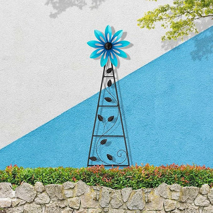 Glitzhome Windmill for Yard, Yellow Flower Garden Windmill Outdoor Wind Spinner, Metal Weather Vane Sunflower Decor, 44”H