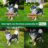 Solar Akita Garden Statue with Lantern & Double-Sided Sign - Outdoor Dog Decor for Yard, Patio, Porch - Resilient Resin Puppy Sculpture, Auto On/Off Solar Path Lights - Dog Memorial Gift