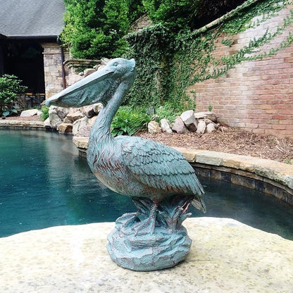 homestyles Classic Beautiful Large Bronze Patina Pelican Shorebird Garden Pond Beach Pool Statue Figurine