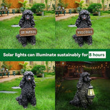 Poodle Garden Statue with Solar Lantern, Realistic Dog Sculpture, Birthday Gift for Women Mom Grandma, Housewarming Gift for New Home, Outdoor Resin Puppy Decor,Black
