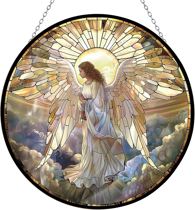 Angel Mushroom Stained Glass Suncatcher Stained Glass Window Hangings Birthday Gift for Mom Grandma Teacher Women Friend Memorial Hook