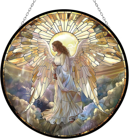 Angel Mushroom Stained Glass Suncatcher Stained Glass Window Hangings Birthday Gift for Mom Grandma Teacher Women Friend Memorial Hook