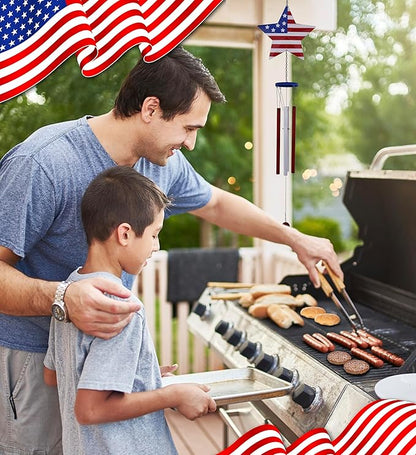 CoTa Global USA Flag Star Wind Chime - American Flag Patriotic Indoor or Outdoor Windchime Home Decor with Hanging Bells, Handcrafted Glass and Metal Wind Chimes for Yard, Garden, Porch – 37.7 Inch