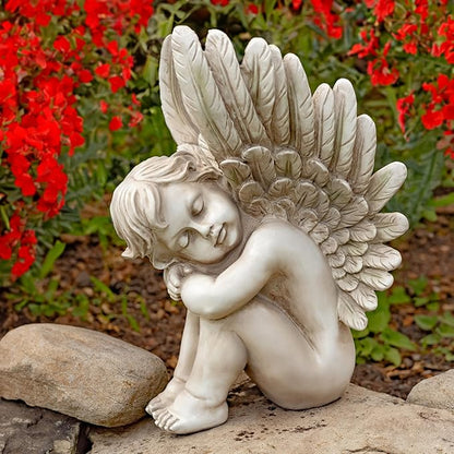 Zaer Ltd. Set of 2 Cherub Statues in Stone Grey Finish (20" T. Thomas & James)