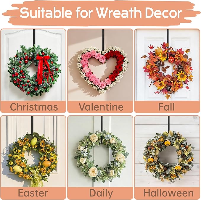 Wreath Door Hanger, Over Door Hook, 15" Long Plant Hangers Outdoor, Metal Garden Fence Plant Hooks for Hanging Planters, Flower Baskets or Pots, Bird Feeders, Festival Decorations (SSF4)