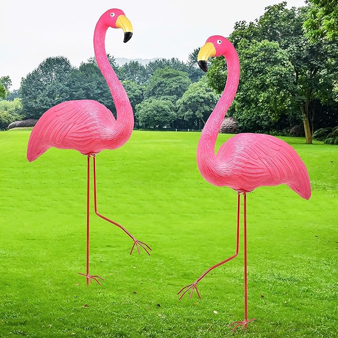 Galashield Pink Flamingo Yard Decorations Pack of 2 Flamingo Decor Ornaments for Outdoor Lawn and Garden