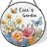 Cici's Garden Gifts Stained Glass Suncatcher for Her, Cici Gifts for Women Window Hanging Wall Art Decoration for Mothers Day Christmas Birthday, 7.8 x 7.8 in