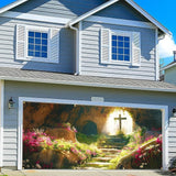 Easter Garage Door Banner 157.5x70.9in Large Spring Garage Door Cover Outdoor Holiday Decorations for House Exterior Yard Decor with Grommets and Rope