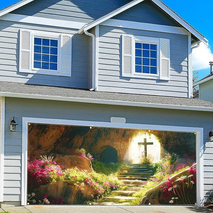 Easter Garage Door Banner 157.5x70.9in Large Spring Garage Door Cover Outdoor Holiday Decorations for House Exterior Yard Decor with Grommets and Rope