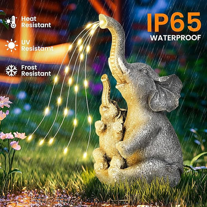 GIGALUMI Solar Garden Outdoor Statues for Women, Mom, Grandma. Elephant Figurine Housewarming and Birthday Gifts Outdoor Statue Light Decor Ornament for Backyard, Patio, Balcony, Lawn, Pond