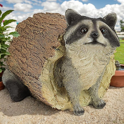 Garden 10.2" Raccoon Statue, Cute Outdoor Raccoon Decor, Resin Realistic Figurine, Animal Themed Garden Accent Art, Landscape Accent Gift Sculpture for Yard Patio Lawn Art