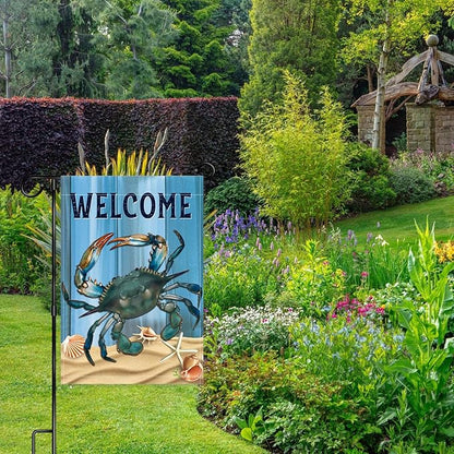 WHPCT Crab Garden Flag,Welcome to Undersea World Garden Flag,Marine Life Yard Porch, Party Holiday Decor, Vertical Double Side 12x18 Inch