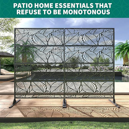 Garveelife Metal Privacy Screen 72" H×47" W for Outdoor Freestanding Decorative Privacy Wall Panels with Stand, Patio Balcony Screens for Outside Divider Deck Porch Garden, 1PC