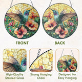 FLAGWIX Hummingbird Gifts for Women - Stained Glass Window Hanging 8 in - Sun Catchers Indoor Window for Boho Home Decor, Hibiscus Hummingbird Suncatcher, Mother Day Birthday Gifts for Mom Grandma