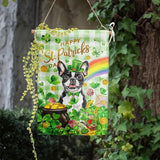 Boston Terrier St Patricks Day Garden Flag Dog St Patrick's Day Yard Flags for Outside 12x18 Double Sided Buffalo Plaid Shamrock Flag Small Outdoor Rainbow St Patrick's Decor