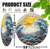 Ocean Wave Sunset Suncatcher Stained Glass Window Hanging - 10" Hand-Painted Sun Catcher Garden Hanging Decoration with Metal Chain Outdoor Garden Decor Christmas for Women