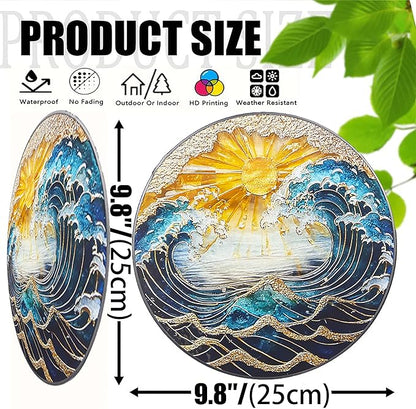 Ocean Wave Sunset Suncatcher Stained Glass Window Hanging - 10" Hand-Painted Sun Catcher Garden Hanging Decoration with Metal Chain Outdoor Garden Decor Christmas for Women