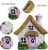 PRETMANNS Fairy House for Outside with Solar Powered LED Lights for Garden - Fairy Garden Houses for Outdoor - Miniature Accessories for Cottage Decor for Village - 7.56” High, Lavender