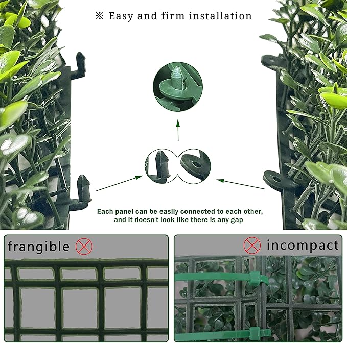 Bybeton Artificial Grass Wall Panel,10"x 10"(12Pcs) Boxwood Faux Green Wall Panels for Interior Wall, Backdrop Wall,Garden Wall and Indoor Outdoor Plant Wall Decor