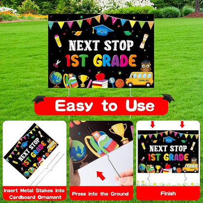 Class of 2026 Kindergarten Grad Yard Sign - Next Stop 1st Grade Graduate Lawn Sign with Stake Congrats Graduation Decorations Colorful Graduation Party Favors Supplies for Outdoor Photo Booth Props