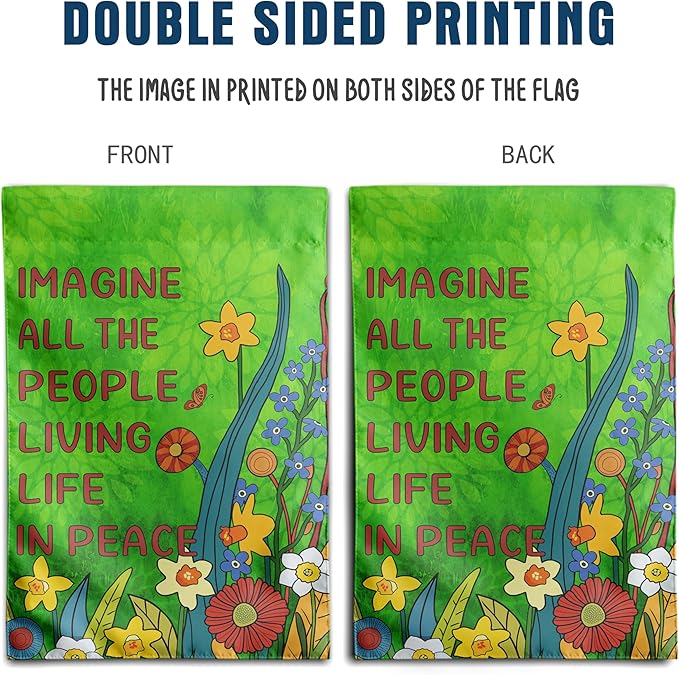 Imagine All the People Living Life in Peace Garden Flag Green 28x40 Double Sided Large Summer House Flags Flower Yard Banner