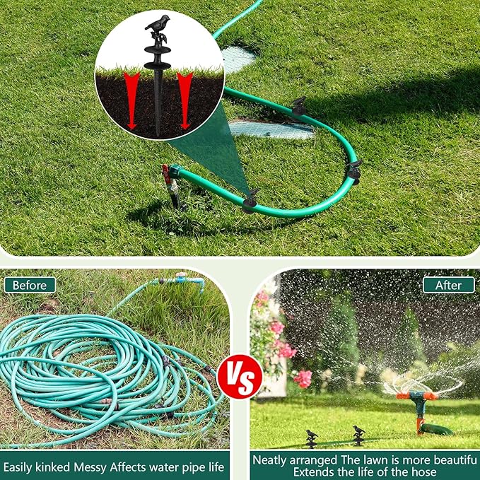 MorningRo 8 Pcs Garden Hose Guide Spike 12 Inch Heavy Duty Metal Hose Support Spike Aluminum Decorative Garden Stakes Protector to Keeps Flower Beds Plant Yard Lawn (Bird)