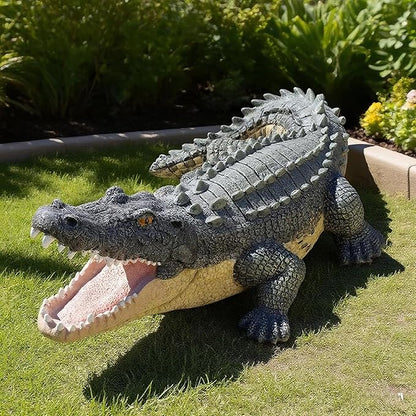 Teaeeno Garden Alligator Outdoor Decor, Crocodile Sculpture for Stuff Pond Decor, Florida Alligator Sculpture for Yard Art, Realistic Wild Animal, Reptile Figure, Florida Alligator, Perfect for Man